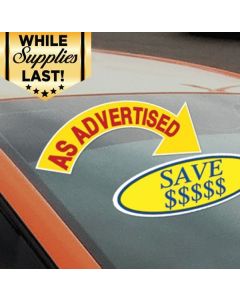 Arrow Slogans red-yellow on a vehicle with an oval slogan