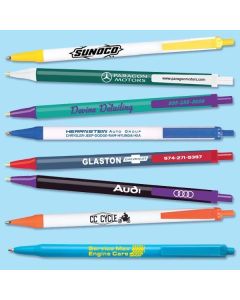 Bic Clic Stic Pens in a sampling of color combinations with custom branding
