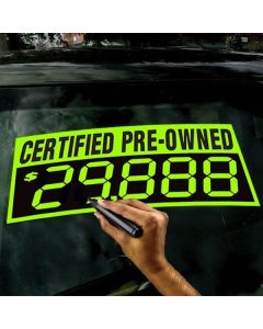 Changeable Digit Decals in use on a vehicle windshield at an auto dealership