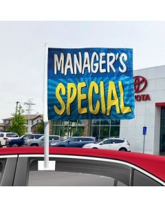 "Manager's Special" Blue/Yellow Clip-On Car Window Flags