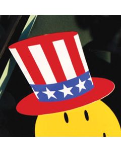 Patriotic Hat Decal Sticker over Smiley Face Sticker on vehicle windshield
