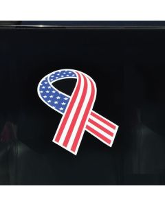 Patriotic Ribbon Decal Sticker on vehicle windshield at car lot