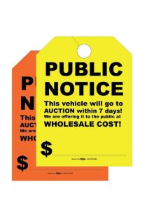 "Public Notice" Fluorescent Rearview Mirror Hang Tags