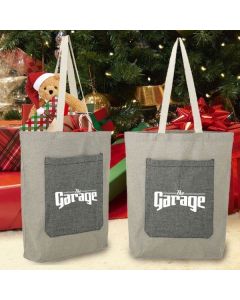 Recycled Cotton Pocket Tote Bags holding Christmas gifts