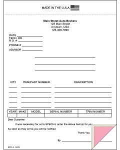 Special Parts Order Forms: 4-Part Imprinted