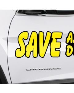 Stay-Put Vinyl Slogans: 8 inches x 4.5 inches on vehicles at auto dealership