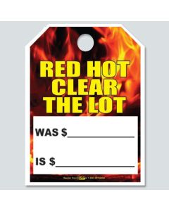 "Red Hot, Clear the Lot" Theme Hang Tags