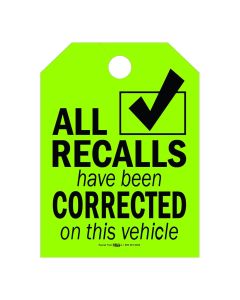 Hang Tag ALL RECALLS CORRECTED green