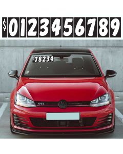 Black and White 7.5" vinyl windshield number pricer kt on auto windshield