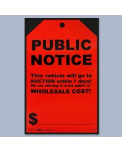 "Public Notice" Fl. Red Standard Vehicle Hang Tag Stickers